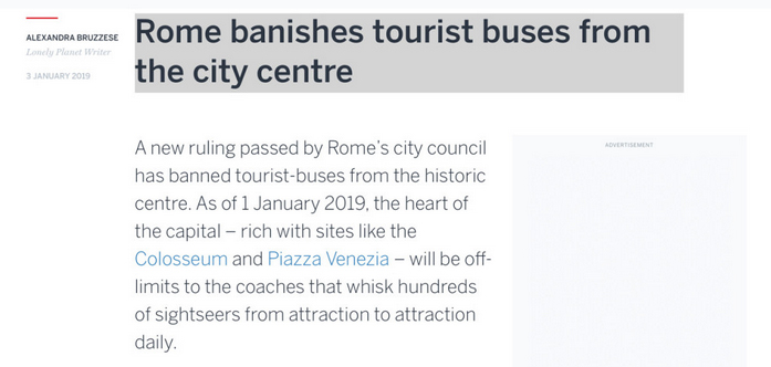 Coach Buses for Bus Tours are banned from Rome hisotric Center