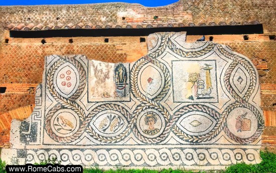 Rome to Ostia Antica Pre Cruise Tour to Civitavecchia Transfer - Ancient Roman mosaic wall