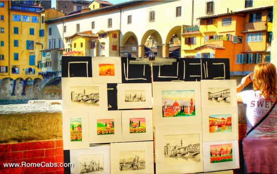 Private Shore Excursions to Pisa and Florence from La Spezia - artists on Ponte Vecchio