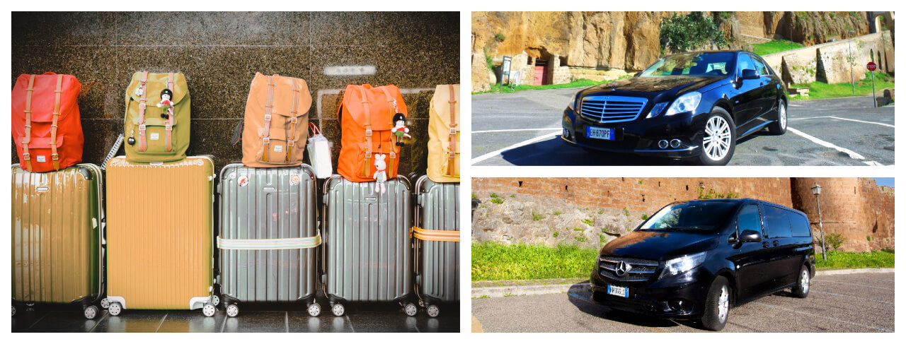 Why private Civitavecchia port transfer are better than shuttle services Mercedes Vehicle with luggage