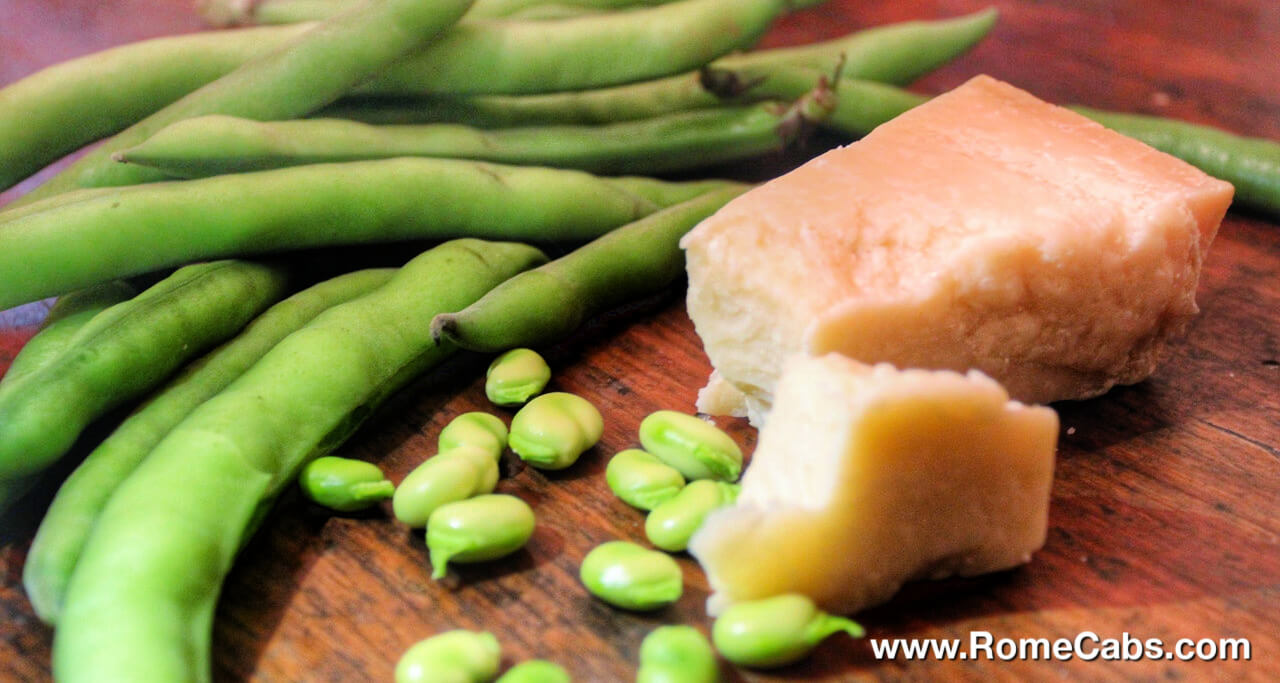 Fava Beans and Pecorino Rome in Spring during Easter