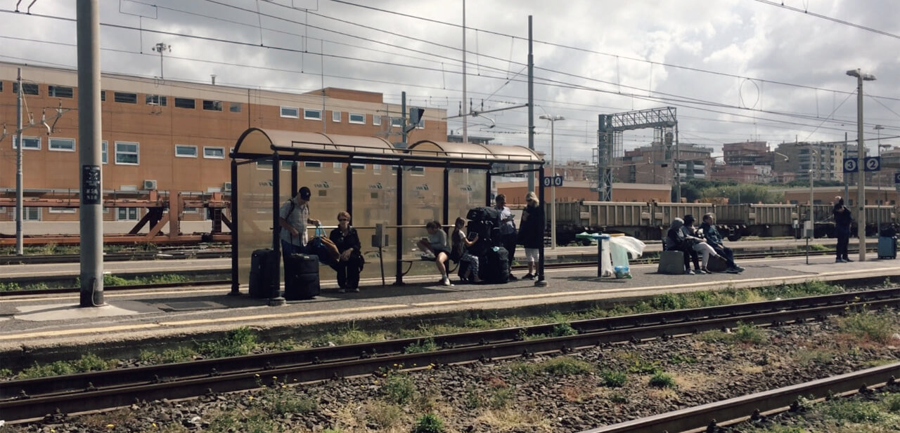  Cruisers waiting for train DIY Rome Tour from Civitavecchia Cruise Ship Transfer to Rome