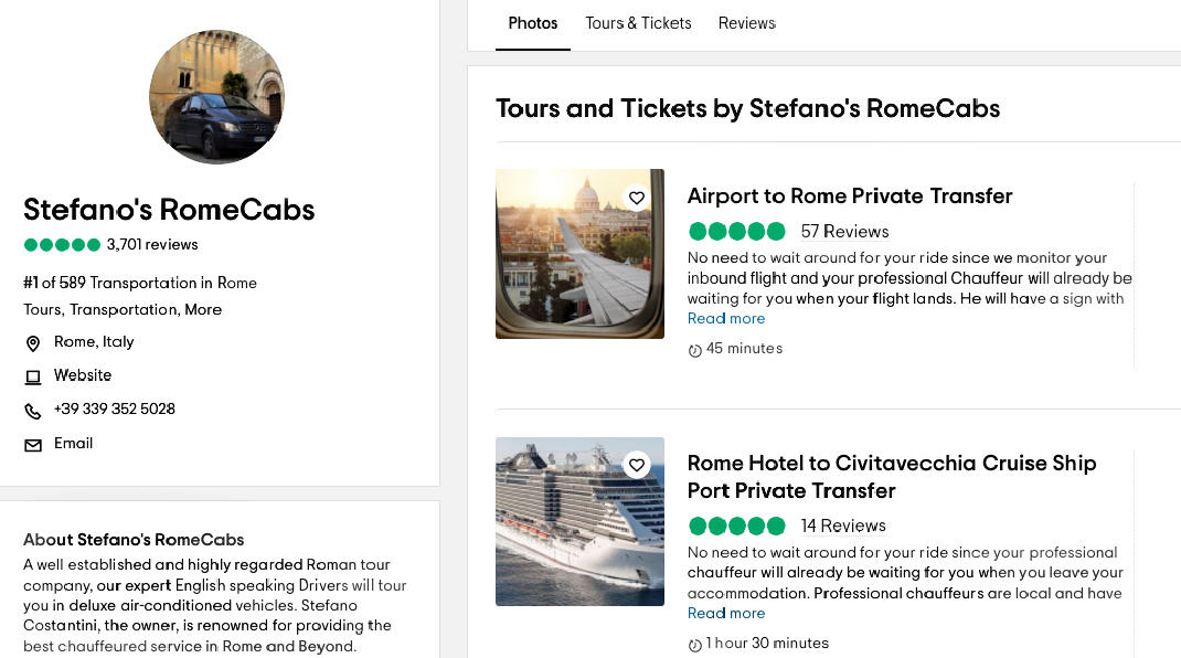 RomeCabs Number 1 on TripAdvisor Tours and Transfers