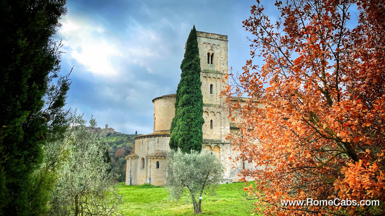 Sant'Antimo Abbey Nectar of the Gods Tuscany Wine Tasting Tour day trips from Rome this fall RomeCabs