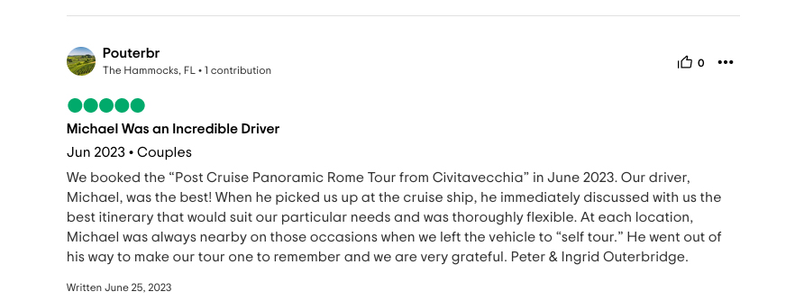 Customer Reviews RomeCabs Shore Excursions Civitavecchia