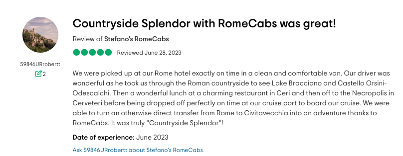 RomeCabs Reviews of our Day Trips from Rome Countryside Splendor