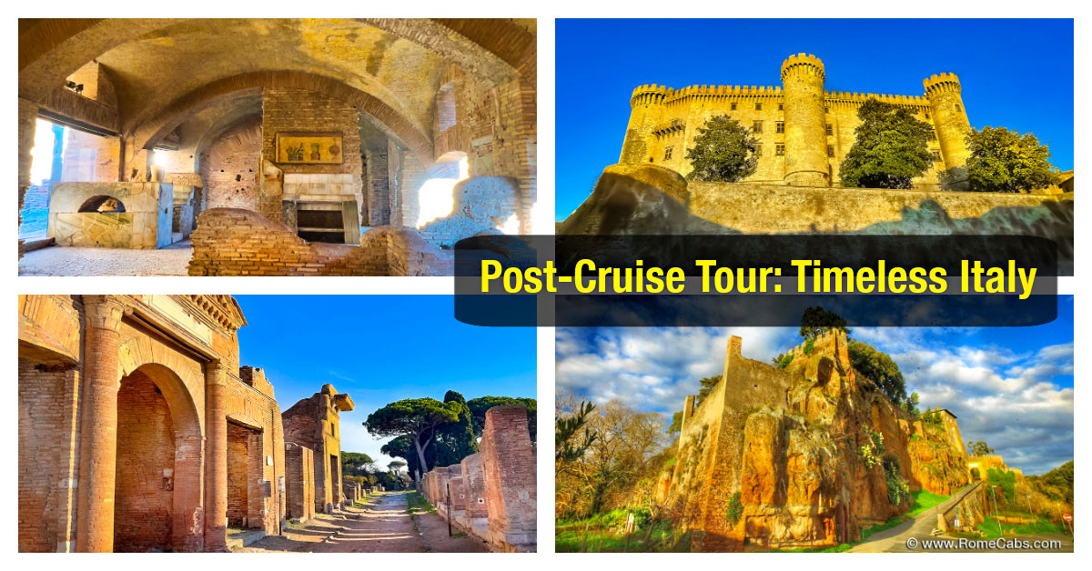 Post-Cruise Timeless Italy Tour to Bracciano Castle, Ceri, Ostia Antica RomeCabs